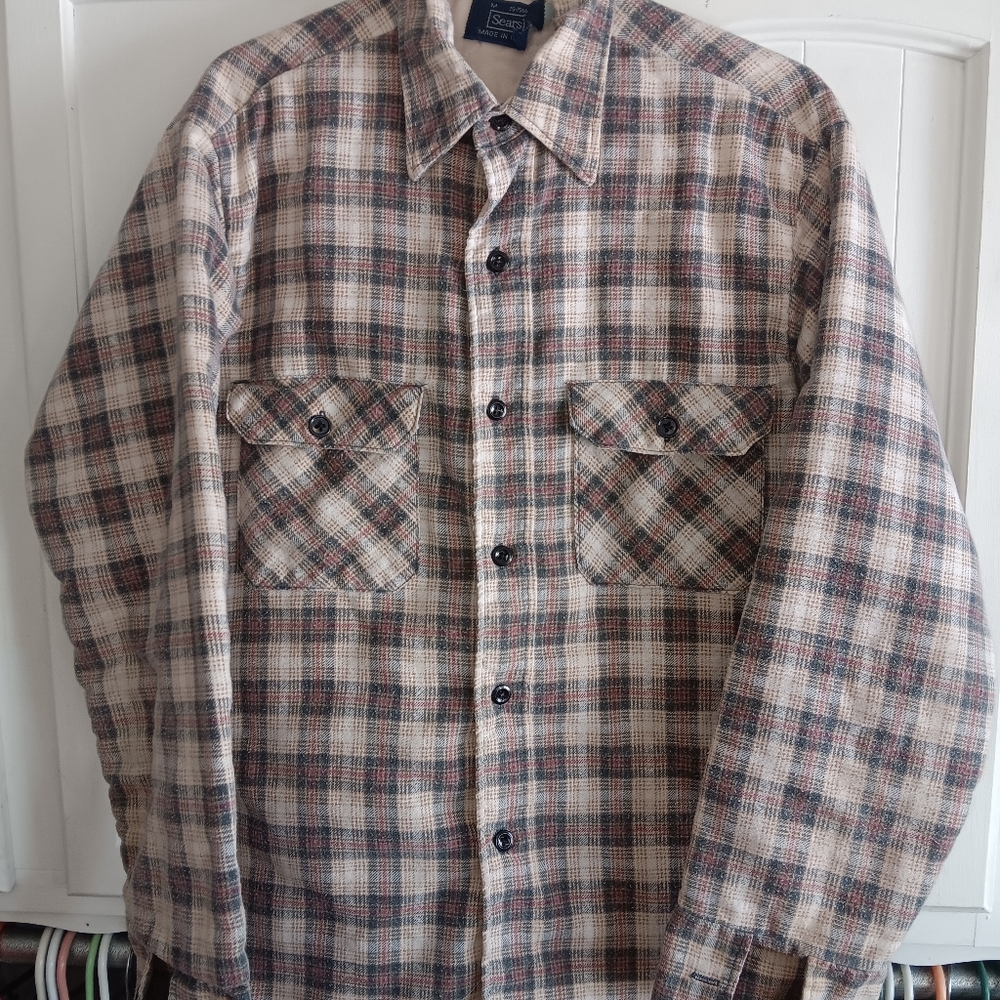 Vintage Sears 80s Flannel Plaid Quilted Men's Jacket (M)